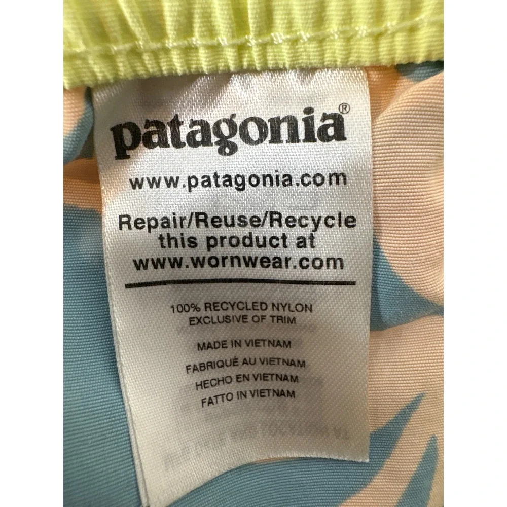 PATAGONIA Girls Blue Peach‎ Hibiscus Floral Baggies Swim Shorts XXL Surf Beachy